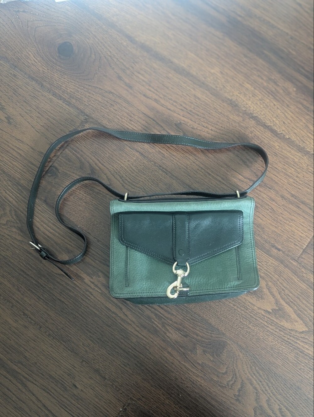 Rebecca Minkoff Hudson Moto Crossbody Bag Green Leather Suede Chic